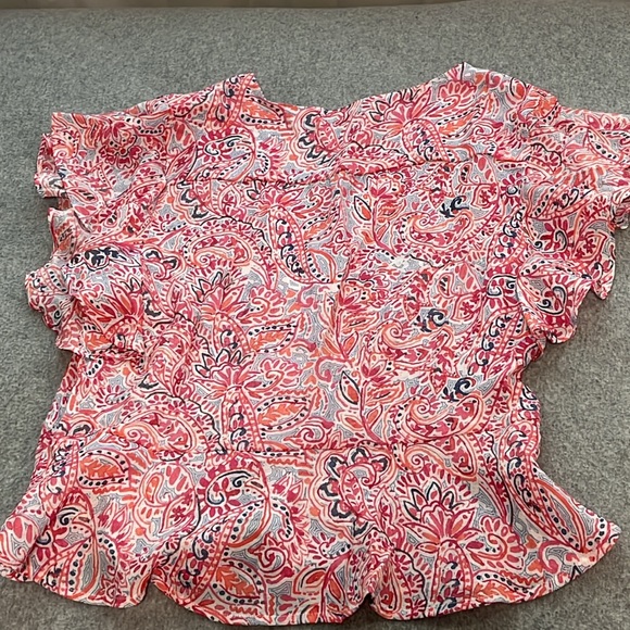 Nanette Lapore Fairy Whimsical Top Shirt Large Flutter Peplum Coastal Summer - Picture 8 of 11